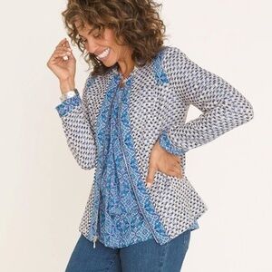 Chico’s Tweed Blazer Blue/White/Gold Metallic – Size 2 (US 12/14)